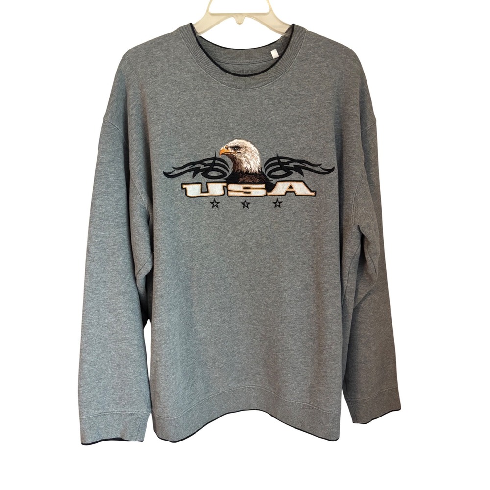 Croft & Barrow Mens Gray USA Eagle Graphic Crew Neck Sweatshirt -‎ Large